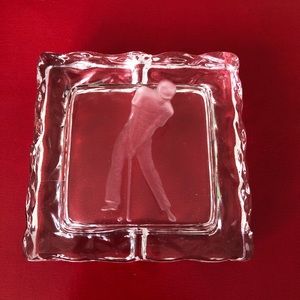 Heavy Crystal Ashtray Golf Etched
